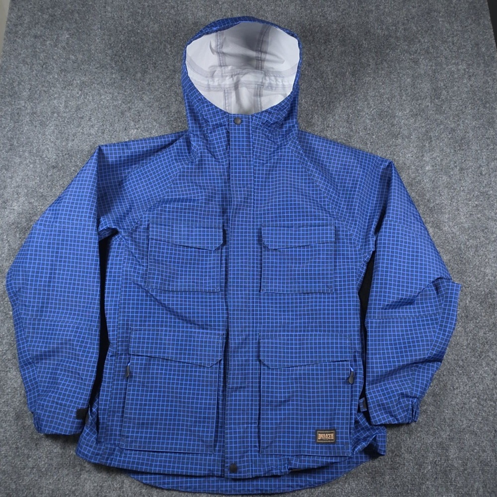 Duluth No-Rainer Waterproof Jacket Mens M Blue Check Hooded Full Zip Hooded